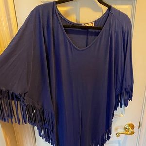 Poncho navy blue top With fringes